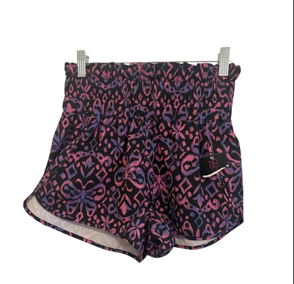 No Boundaries Juniors Smocked Waist Stretch Shorts with Abstract Print